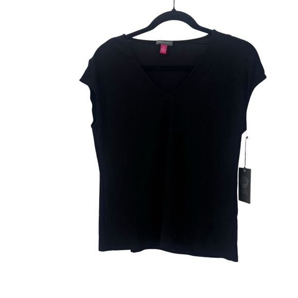 Vince Camuto V-Neck Short Sleeve Blouse Top Solid Rich Black Size XS NWT - Picture 7 of 12
